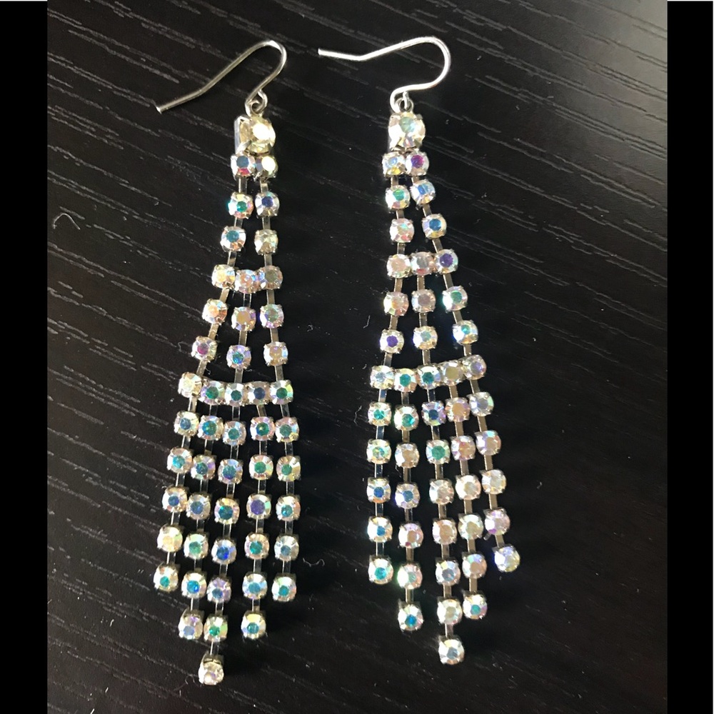 Pink and silver rhinestone chandelier earrings